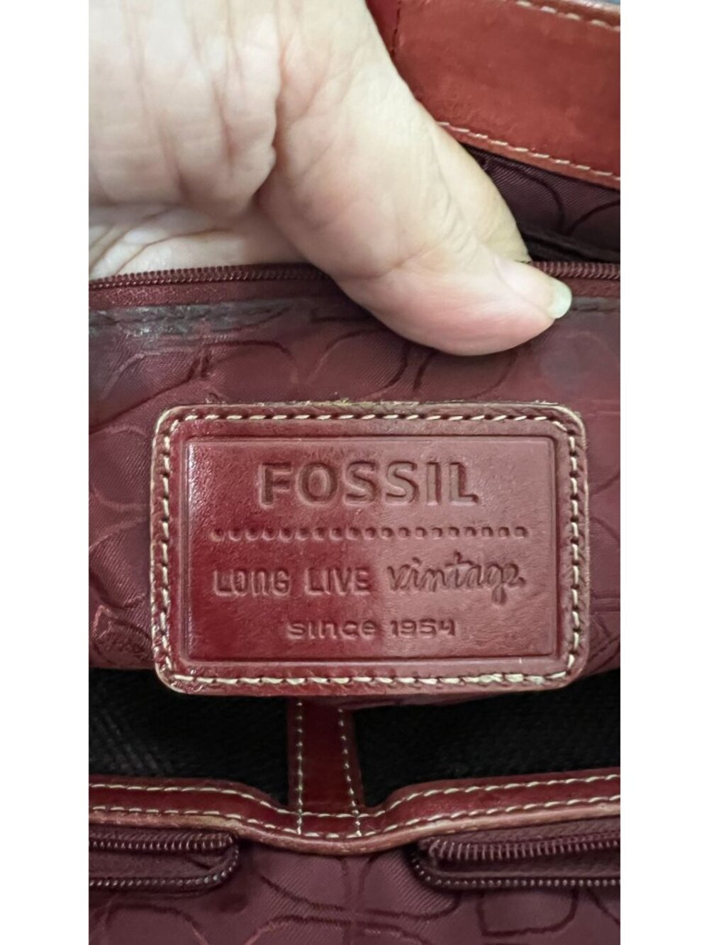 Fossil Red Leather Tote Bag W/ Key Charm & Dual Straps - Picture 7 of 16